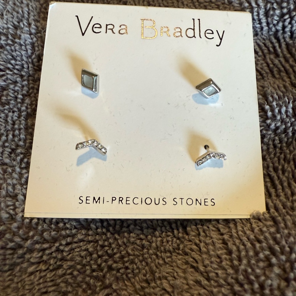Vera Bradley Silver and White Crystal Earrings